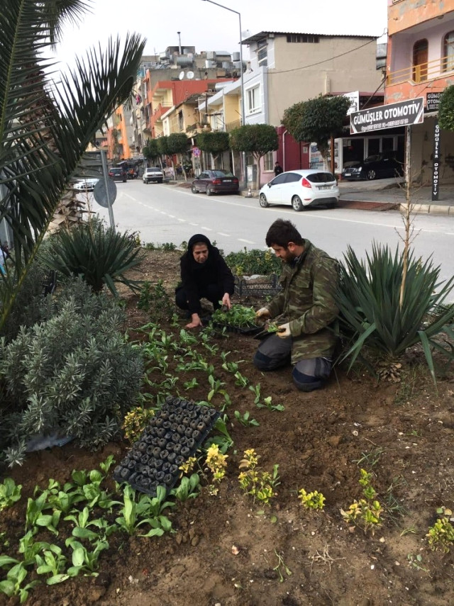 Samandağ’da Kavşak ve Refüjler Renkleniyor