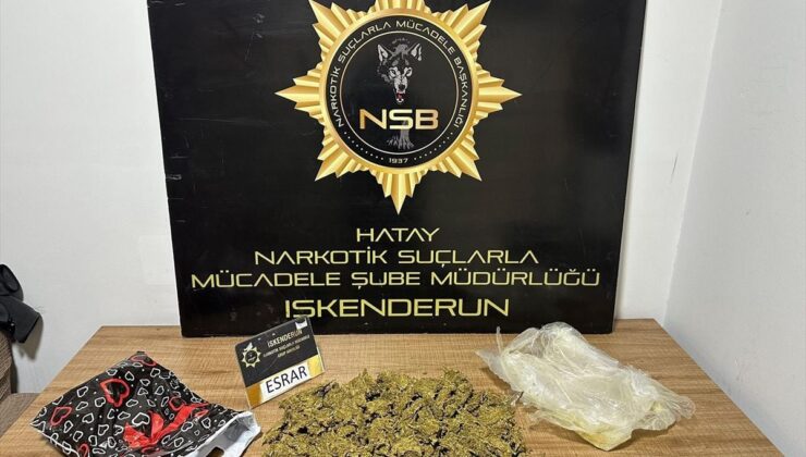 Hatay’da durdurulan hafif ticari araçta 1 kilo 100 gram esrar ele geçirildi