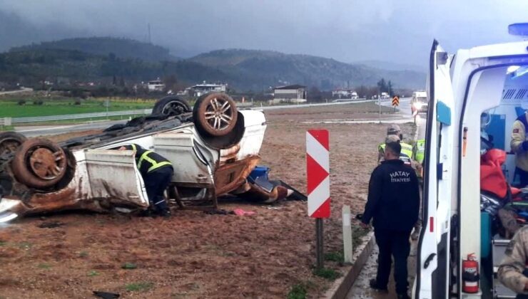 Takla atan arabadaki 2 kişi yaralandı