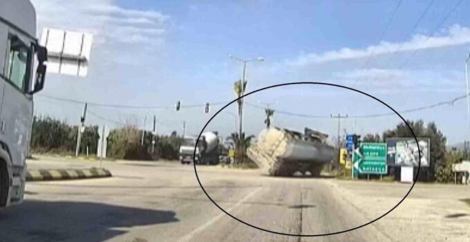 Yakıt yüklü tankerin portakal bahçesine uçtuğu anlar araç kamerasında