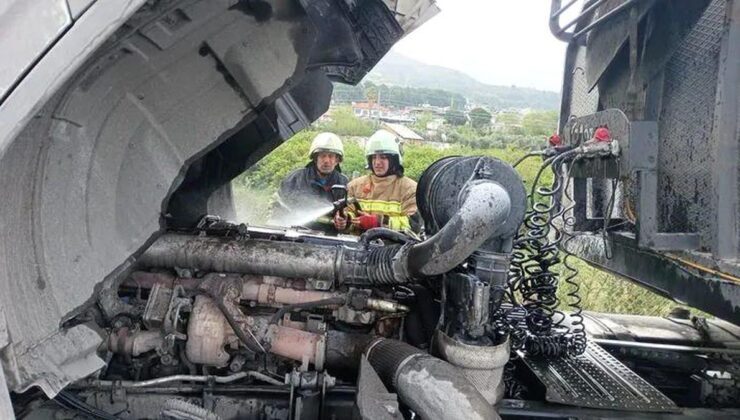 Dörtyol’da tırın motorunda yangın çıktı