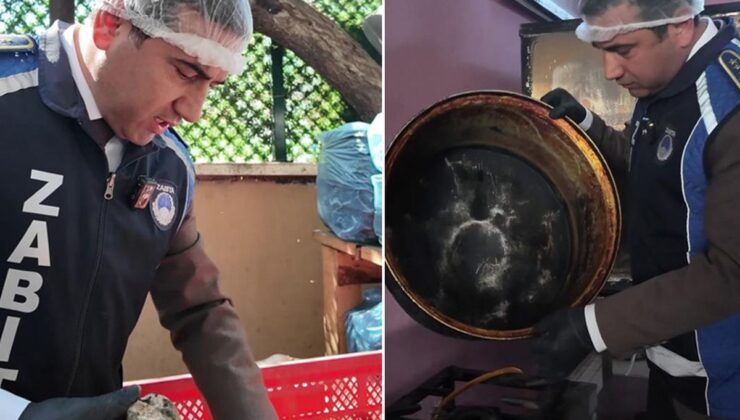 Mide bulandıran tencerenin bulunduğu yemekhane mutfağında üzerinde sinekler uçuşan çürümüş patatesler zabıta gruplarını hayrete düşürdü