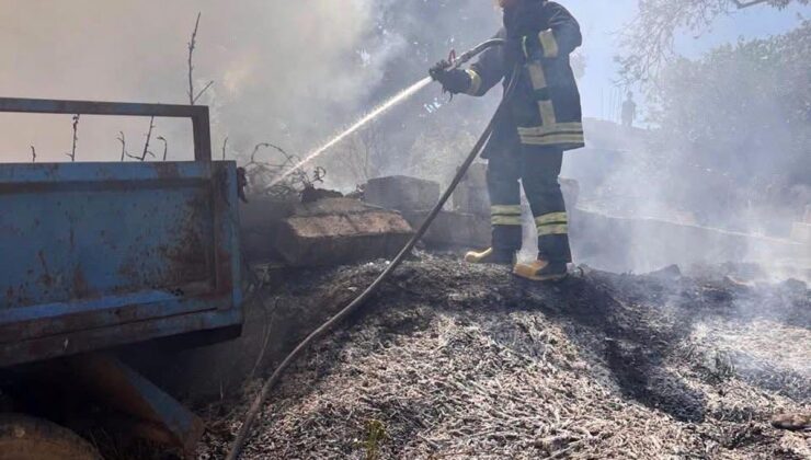 Altınözü’nde bahçede çıkan yangın römorka sıçradı