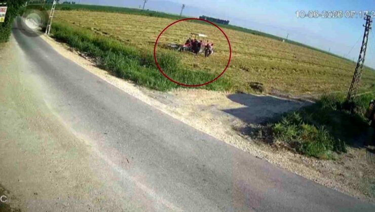 Traktörün pulluğuna takılarak vefatla burun buruna gelen çiftçinin kaygı dolu anları kamerada