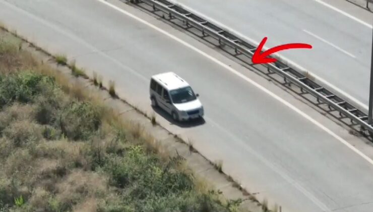 Otoyolda geri geri giden şoför dron kamerasına yakalandı